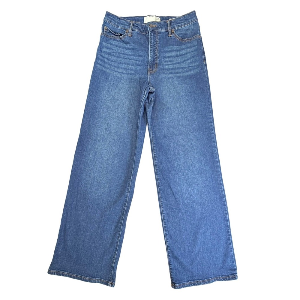 Anne Klein Wide Leg Jeans Womens 6 Blue High Rise Stretch Denim Average Length
